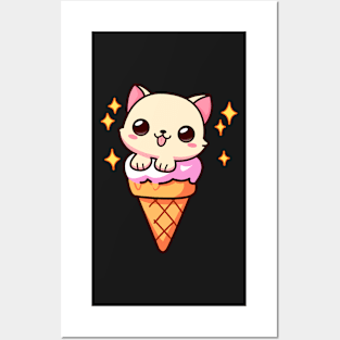 Copy of Cute Kitten In An Ice Cream Pattern Posters and Art